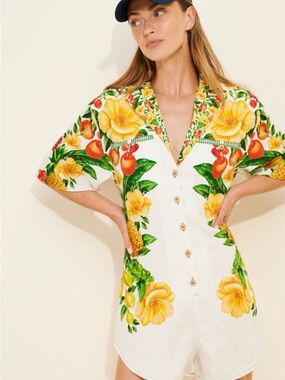 Farm Rio Picnic Flowers Linen Romper
